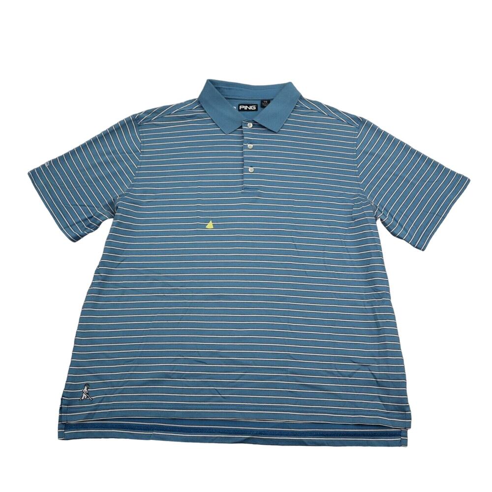 Ping Shirt Mens L Blue white stripe Golf Polo lightweight golfing